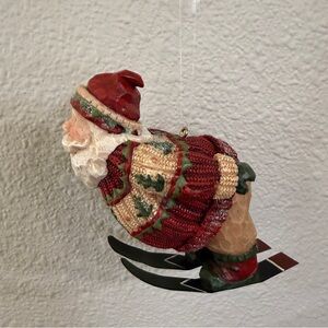 Charming Holiday Santa Skier Ornament - Red and Green